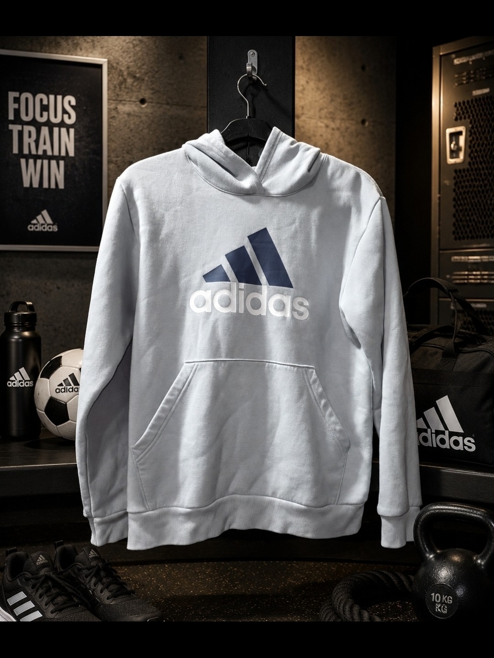 adidas Light Blue Pullover Hoodie with Navy Logo